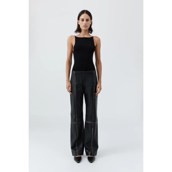 St. Agni Brushed Leather Pants in Black, view 2