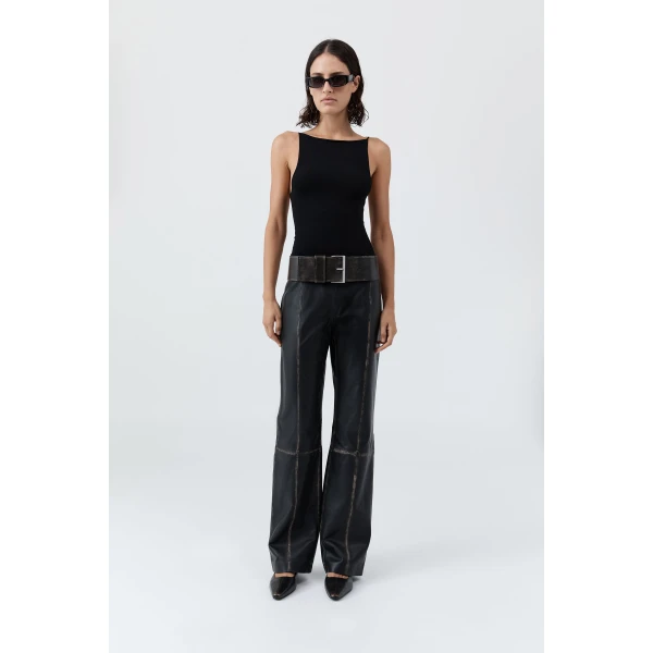St. Agni Brushed Leather Pants in Black, view 3
