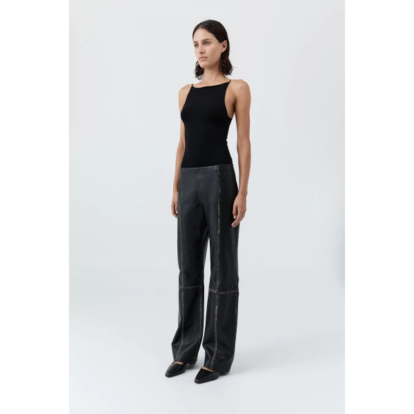St. Agni Brushed Leather Pants in Black, view 6