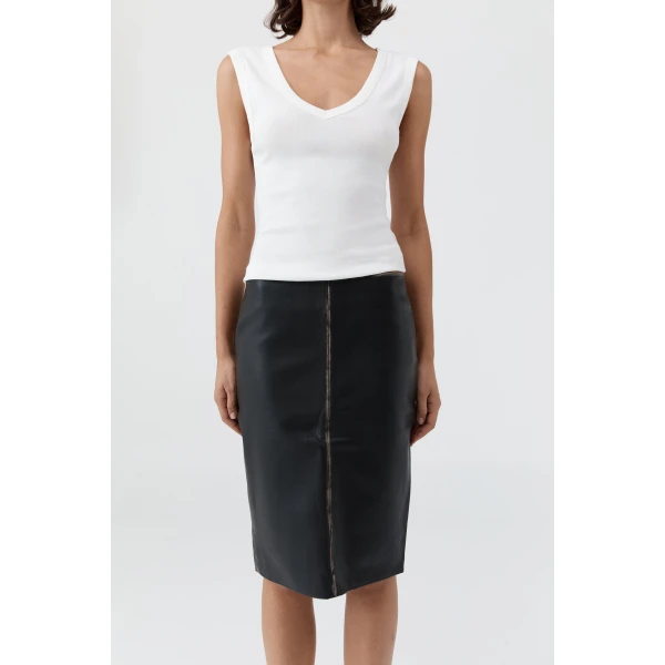 St. Agni Brushed Leather Pencil Skirt in Black, view 4