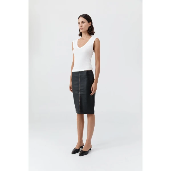 St. Agni Brushed Leather Pencil Skirt in Black, view 5