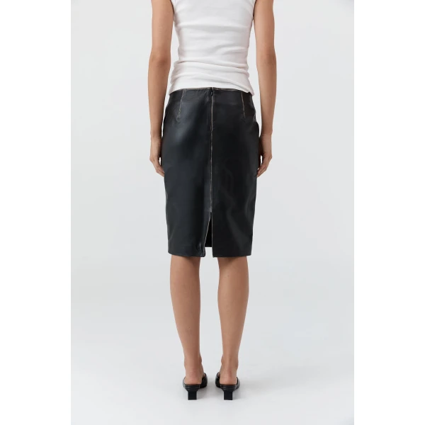 St. Agni Brushed Leather Pencil Skirt in Black, view 6