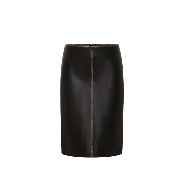 Brushed Leather Pencil Skirt in Black