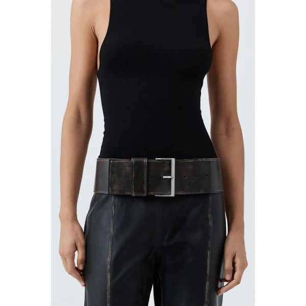St. Agni Brushed Wide Classic Belt in Black, view 2