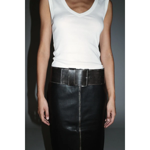 St. Agni Brushed Wide Classic Belt in Black, view 4