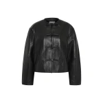 St. Agni Button Detail Cocoon Leather Jacket in Black