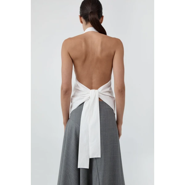 St. Agni Button Detail Halter Top in Off White, view 3