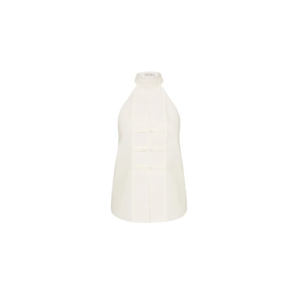 Button Detail Halter Top in Off White