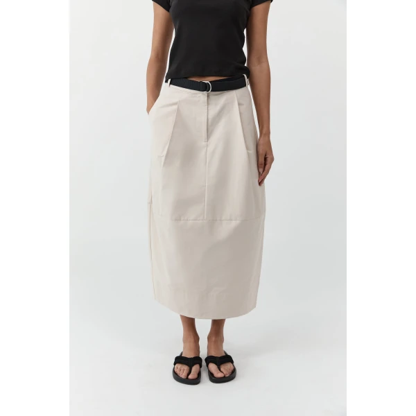 St. Agni Canvas Pleat Cocoon Skirt in Shell, view 3