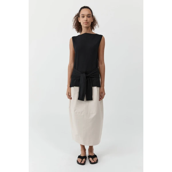 St. Agni Canvas Pleat Cocoon Skirt in Shell, view 6