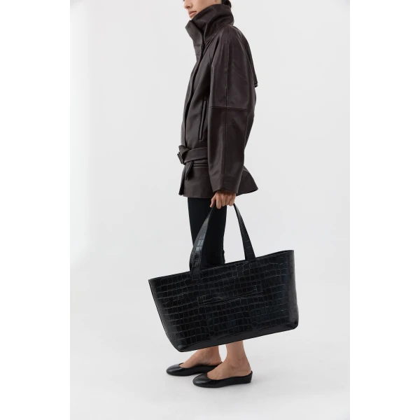 St. Agni Carryall Tote in Croc Embossed Black, view 5