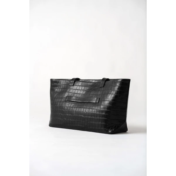 St. Agni Carryall Tote in Croc Embossed Black, view 6
