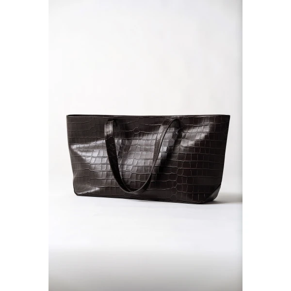 St. Agni Carryall Tote in Croc Embossed Coffee, view 2