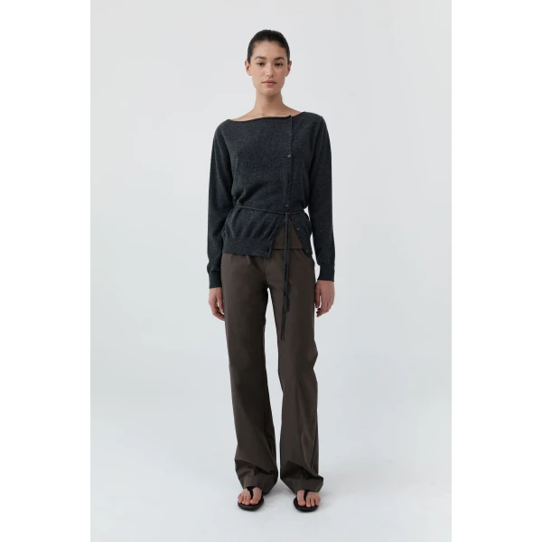 St. Agni Cashmere Asymm Cardigan in Charcoal Melange, view 3