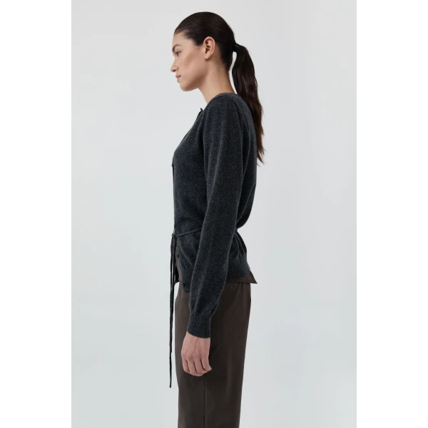 St. Agni Cashmere Asymm Cardigan in Charcoal Melange, view 4