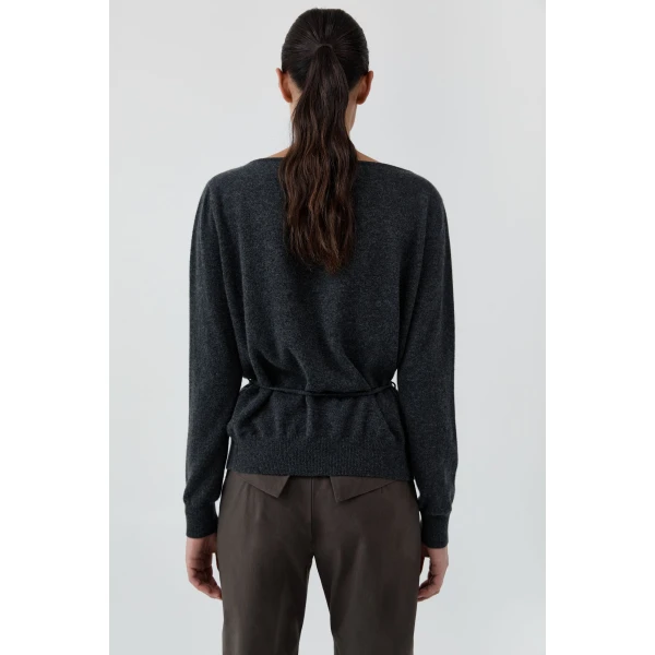 St. Agni Cashmere Asymm Cardigan in Charcoal Melange, view 5