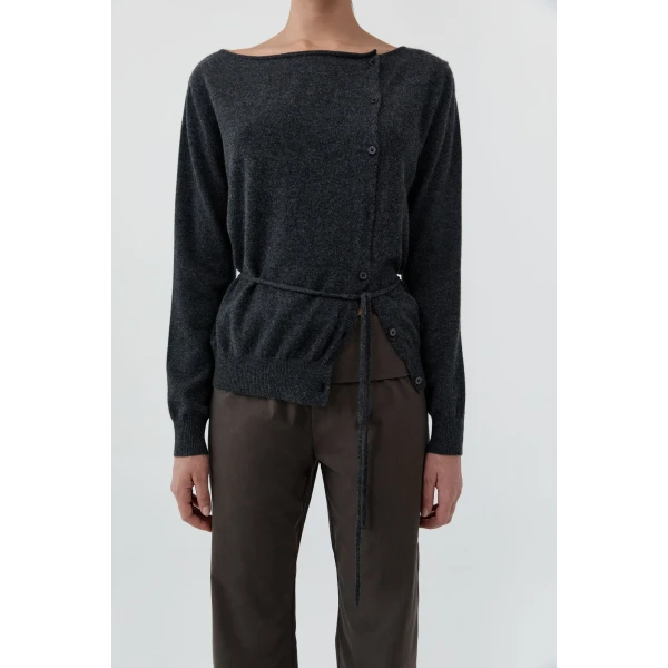 St. Agni Cashmere Asymm Cardigan in Charcoal Melange, view 6