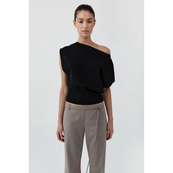 St. Agni Cashmere Asymm Top in Black, view 2