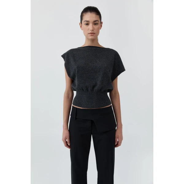St. Agni Cashmere Asymm Top in Charcoal Melange, view 2