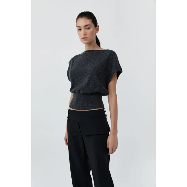 St. Agni Cashmere Asymm Top in Charcoal Melange, view 5