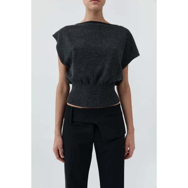 St. Agni Cashmere Asymm Top in Charcoal Melange, view 6