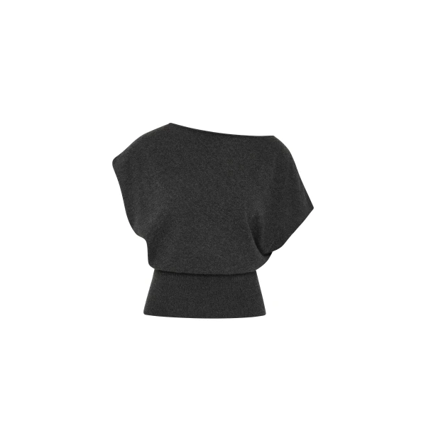 Cashmere Asymm Top in Charcoal Melange