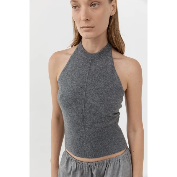 St. Agni Cashmere Halter Top in Smoked Melange, view 3