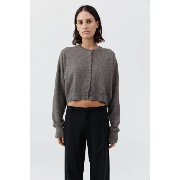 St. Agni Cashmere Relaxed Cropped Cardigan in Doe, view 3