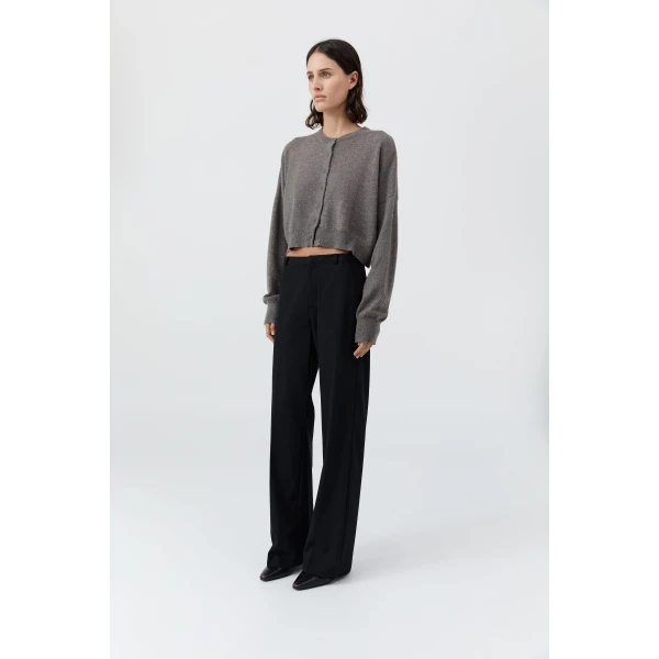 St. Agni Cashmere Relaxed Cropped Cardigan in Doe, view 4