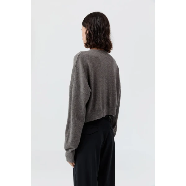 St. Agni Cashmere Relaxed Cropped Cardigan in Doe, view 5