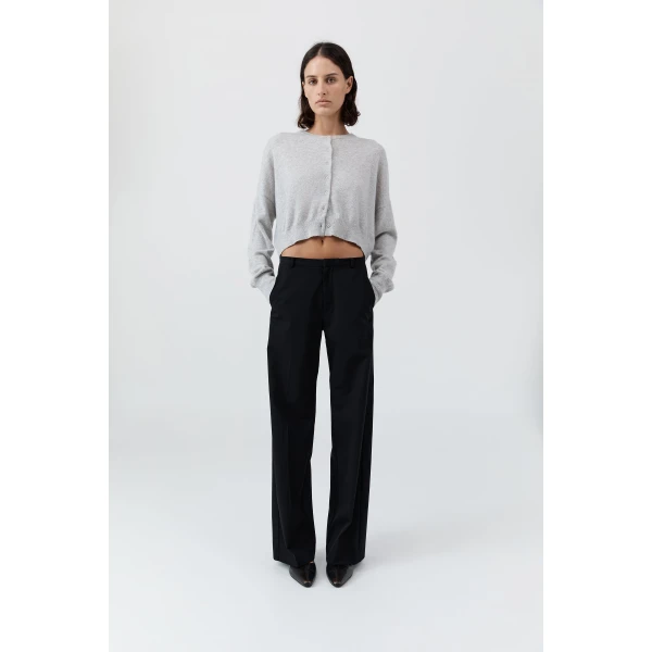 St. Agni Cashmere Relaxed Cropped Cardigan in Grey Marle, view 3