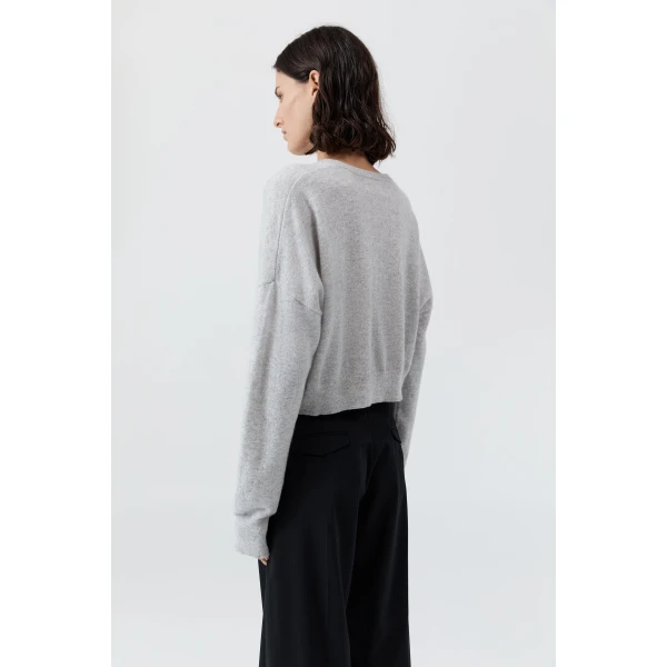 St. Agni Cashmere Relaxed Cropped Cardigan in Grey Marle, view 5