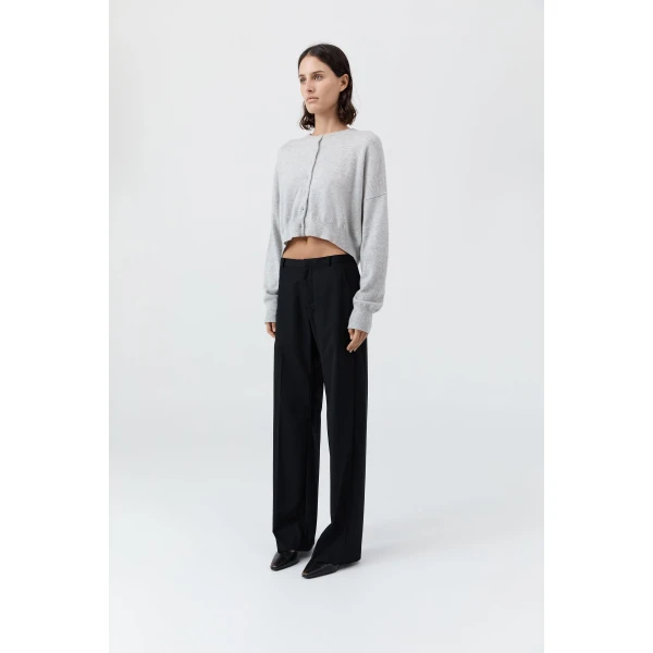 St. Agni Cashmere Relaxed Cropped Cardigan in Grey Marle, view 6