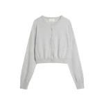 St. Agni Cashmere Relaxed Cropped Cardigan in Grey Marle