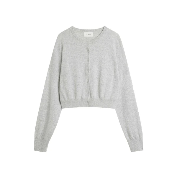 Cashmere Relaxed Cropped Cardigan in Grey Marle
