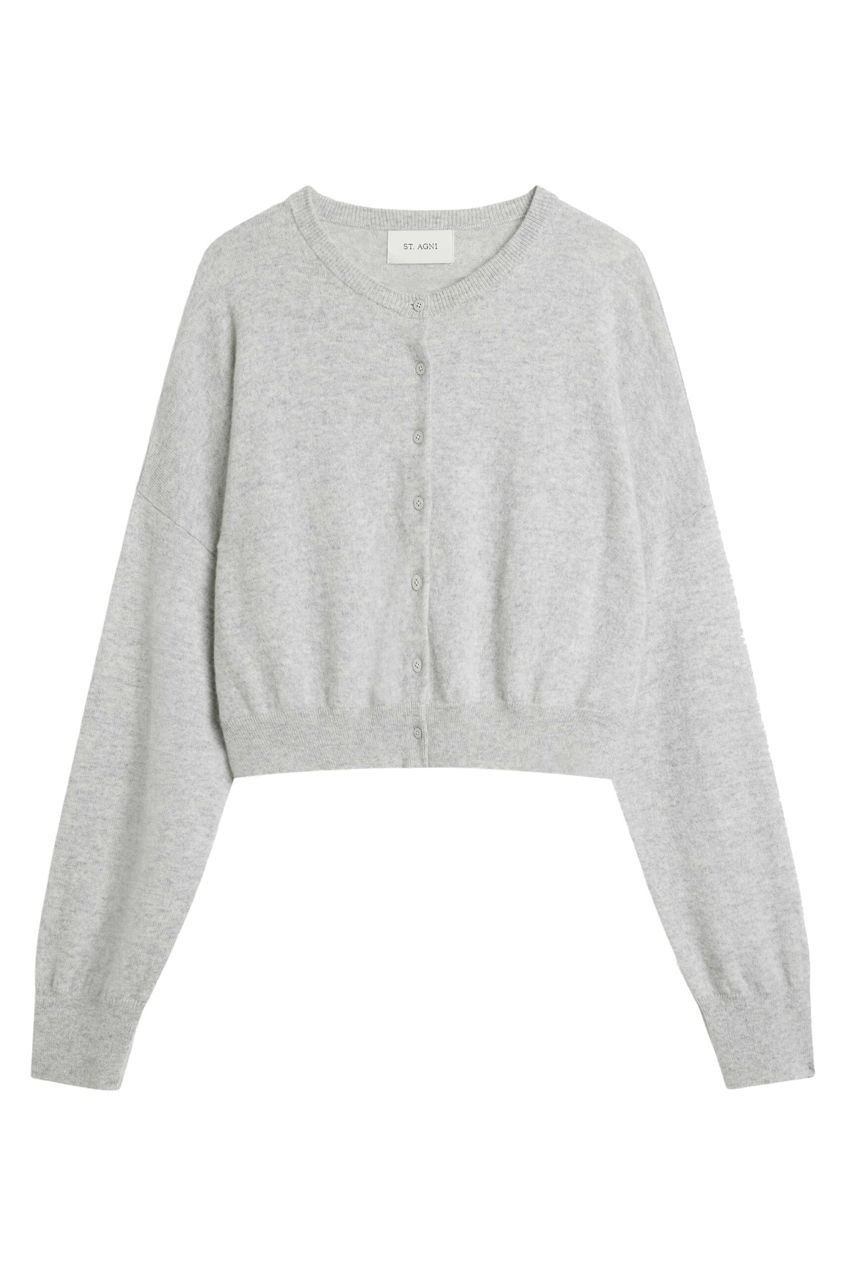 St. Agni Cashmere Relaxed Cropped Cardigan in Grey Marle | Knitwear | Coveti St. Agni Cashmere Relaxed Cropped Cardigan in Grey Marle
