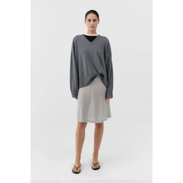 St. Agni Cashmere V Sweater in Smoked Melange, view 4