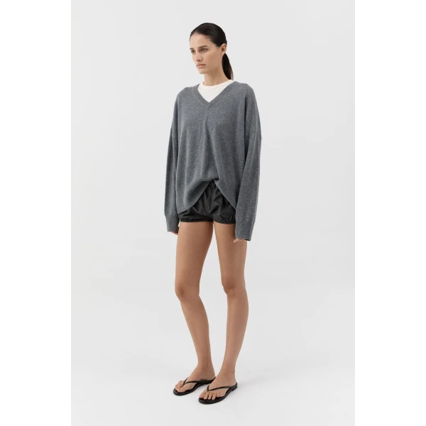 St. Agni Cashmere V Sweater in Smoked Melange, view 6