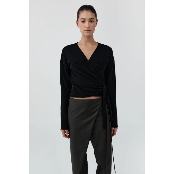 St. Agni Cashmere Wrap Cardigan in Black, view 2