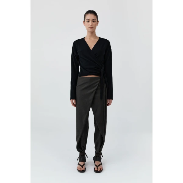 St. Agni Cashmere Wrap Cardigan in Black, view 3