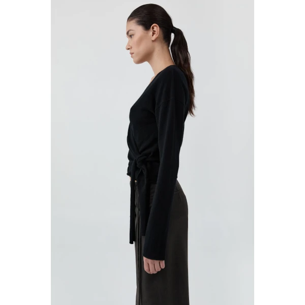 St. Agni Cashmere Wrap Cardigan in Black, view 4
