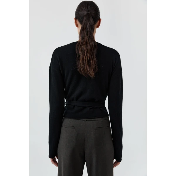 St. Agni Cashmere Wrap Cardigan in Black, view 5