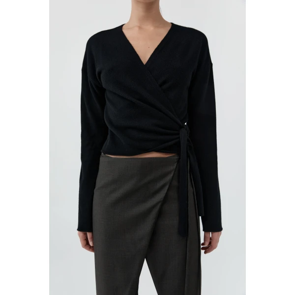 St. Agni Cashmere Wrap Cardigan in Black, view 6