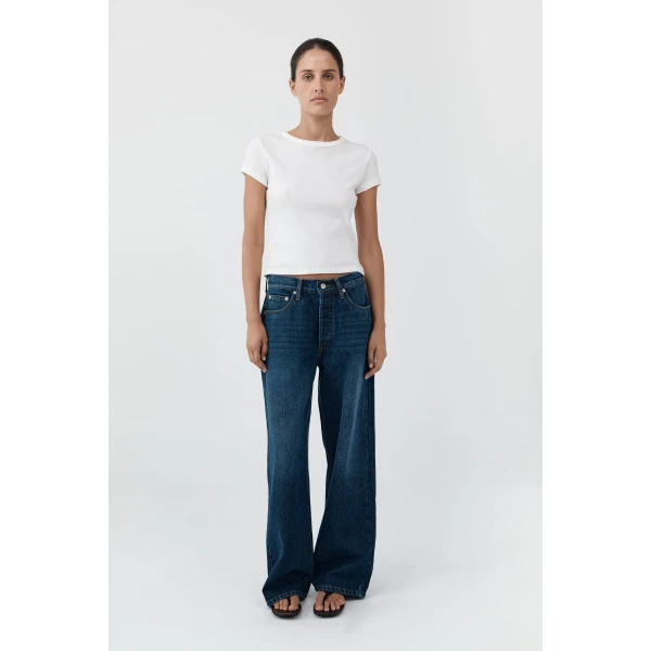 St. Agni Classic Mid Rise Jeans in Dark Indigo, view 2
