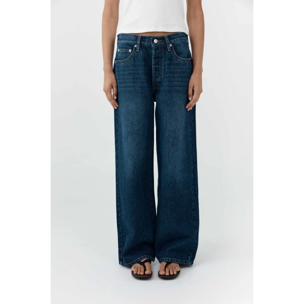 St. Agni Classic Mid Rise Jeans in Dark Indigo, view 3