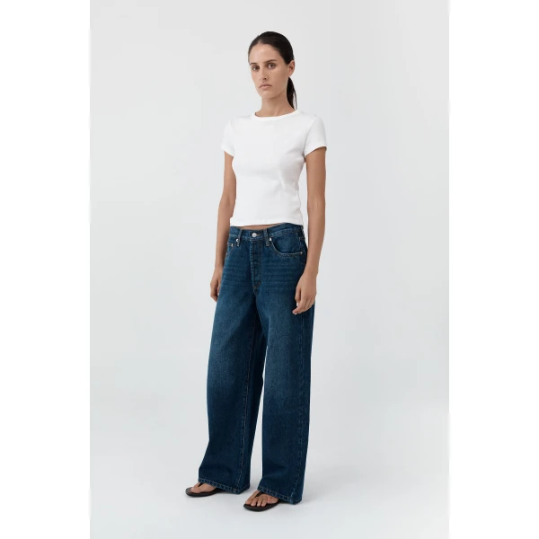 St. Agni Classic Mid Rise Jeans in Dark Indigo, view 4