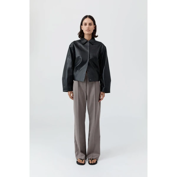 St. Agni Cocoon Leather Jacket in Black, view 2
