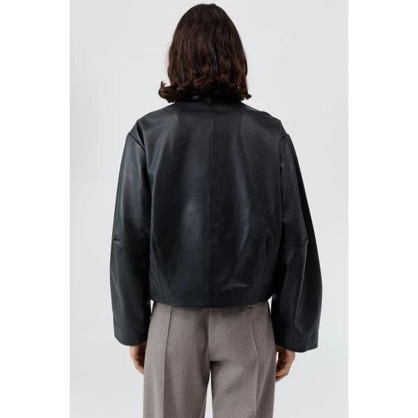 St. Agni Cocoon Leather Jacket in Black, view 5