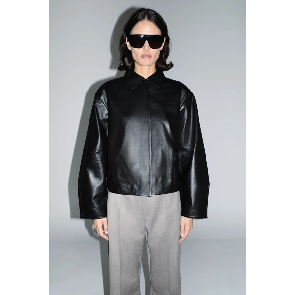 St. Agni Cocoon Leather Jacket in Black, view 6