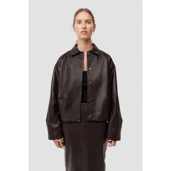 St. Agni Cocoon Leather Jacket in Chocolate, view 2